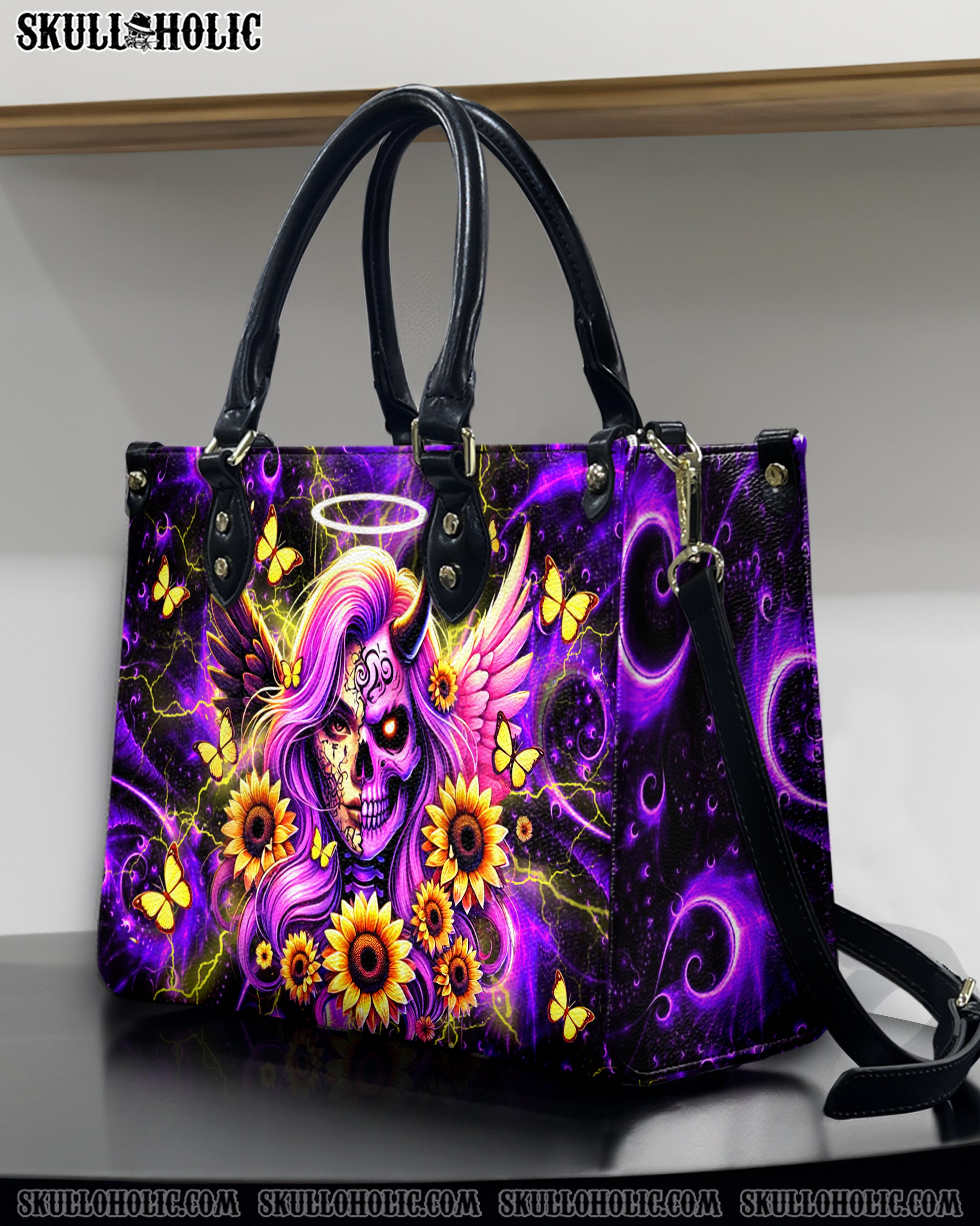 SKULL LADY SUNFLOWER LEATHER HANDBAG - YHDU3012244