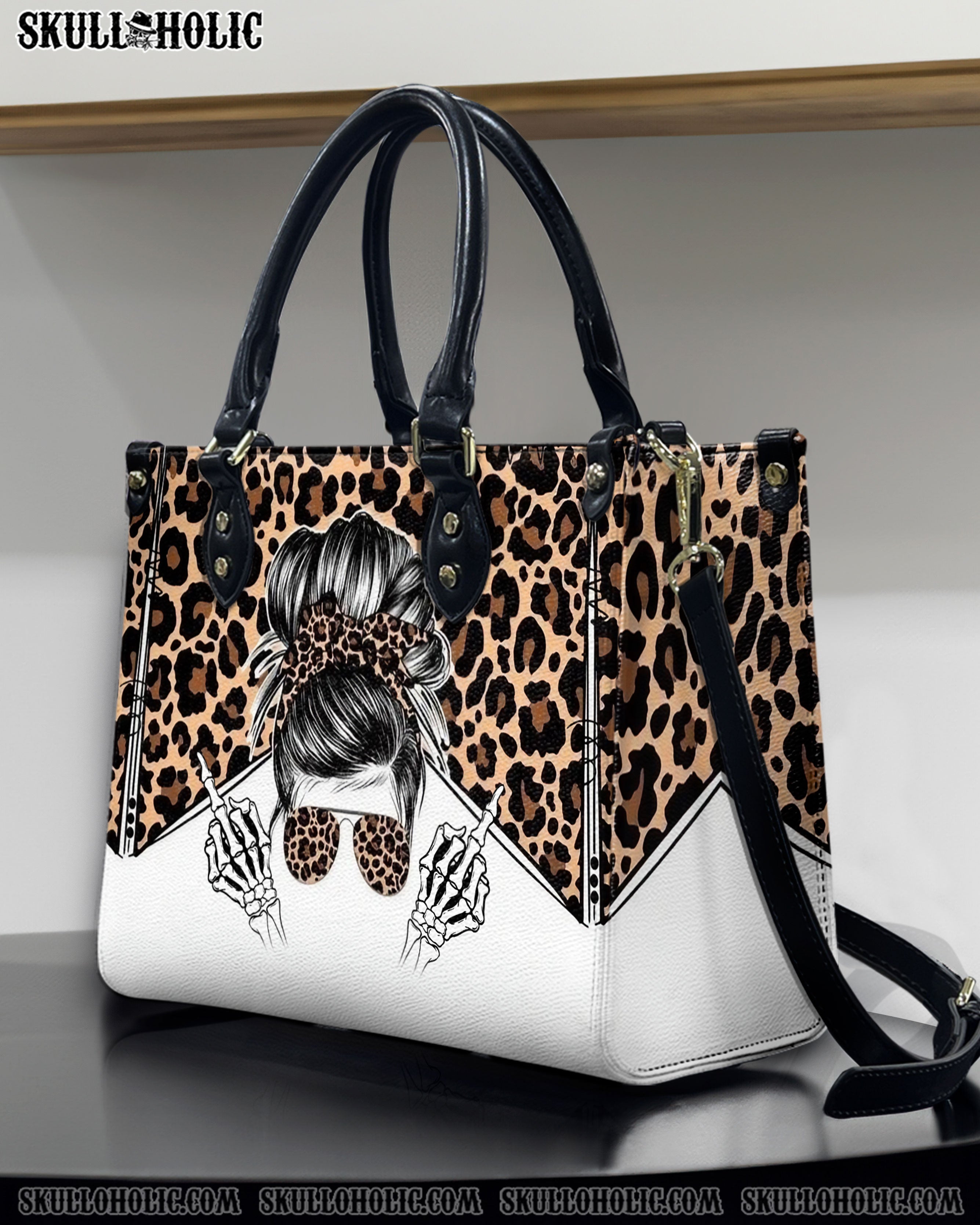 MESSY BUN SKULL LEOPARD LEATHER HANDBAG - YHDU1612244