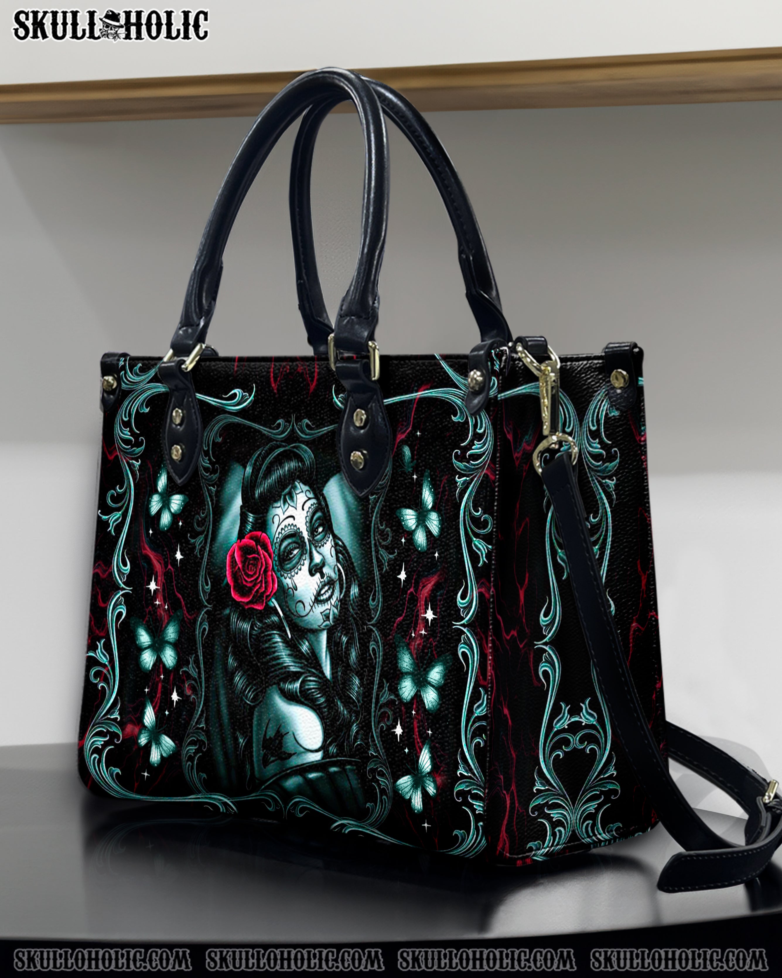 SKULL LADY ROSE LEATHER HANDBAG - YHDU0301255