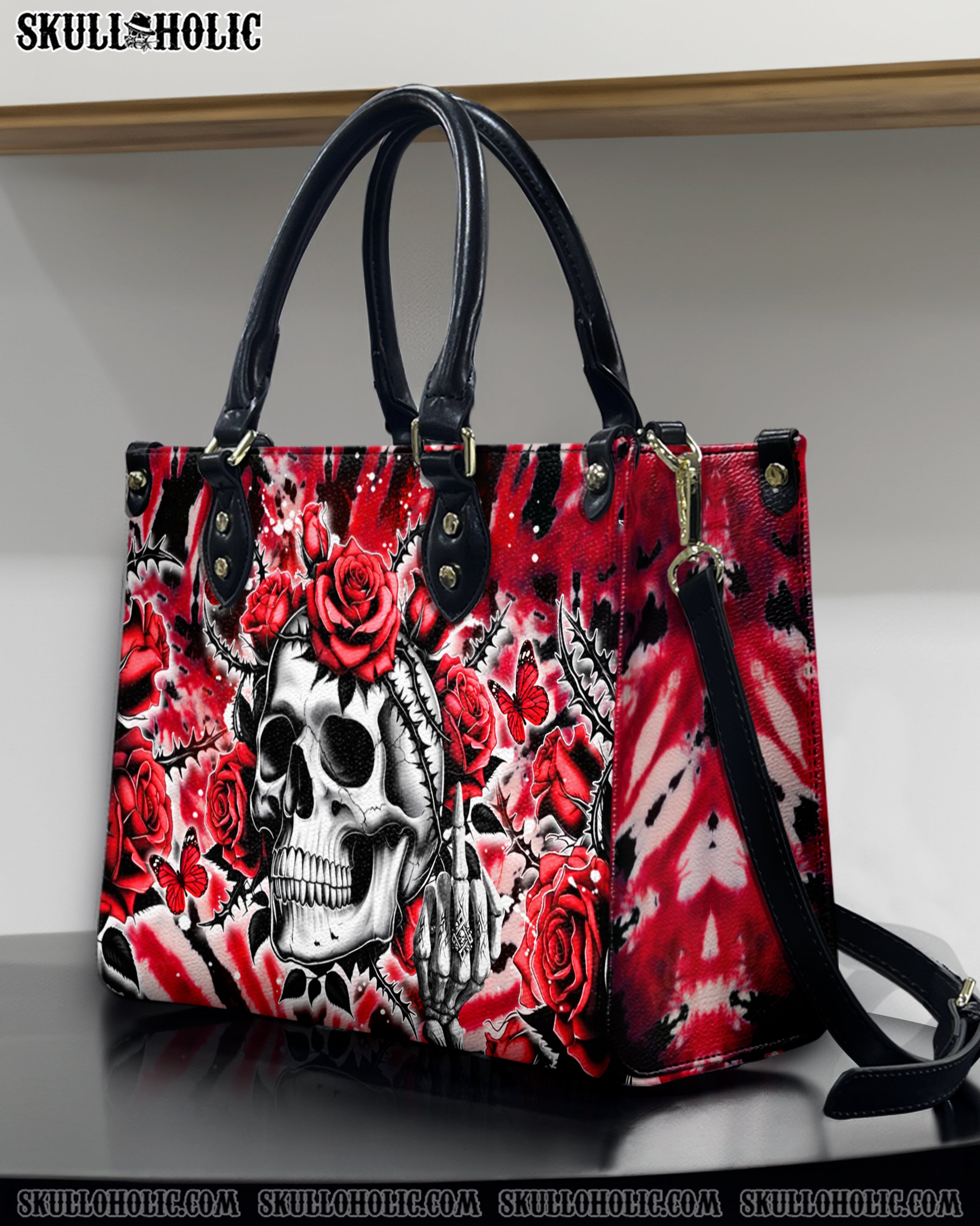 SKULL ROSES TIE DYE LEATHER HANDBAG - YHDU2811244