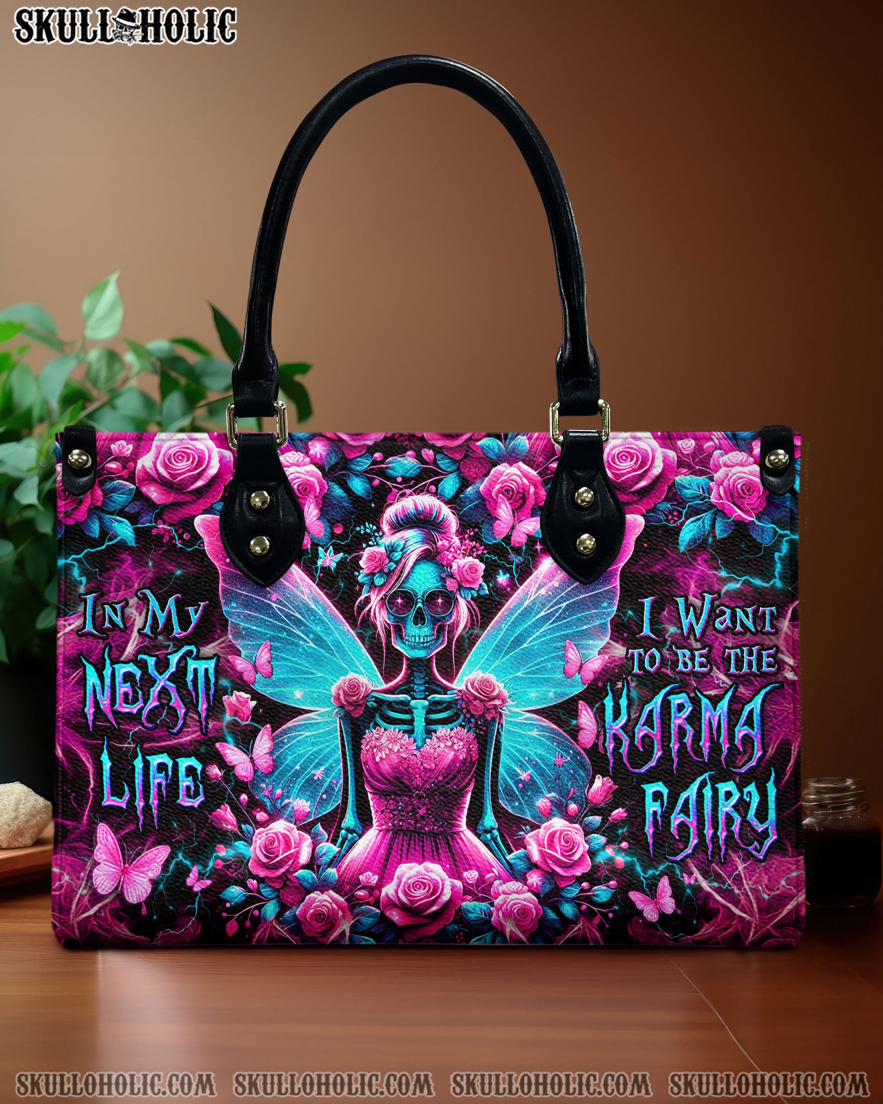 KARMA FAIRY SKELETON ROSE LEATHER HANDBAG - YHDU0506244