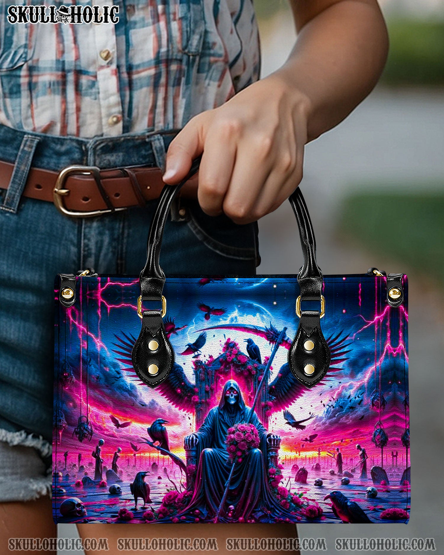 SKULL REAPER IN HELL LEATHER HANDBAG - YHDU2808244