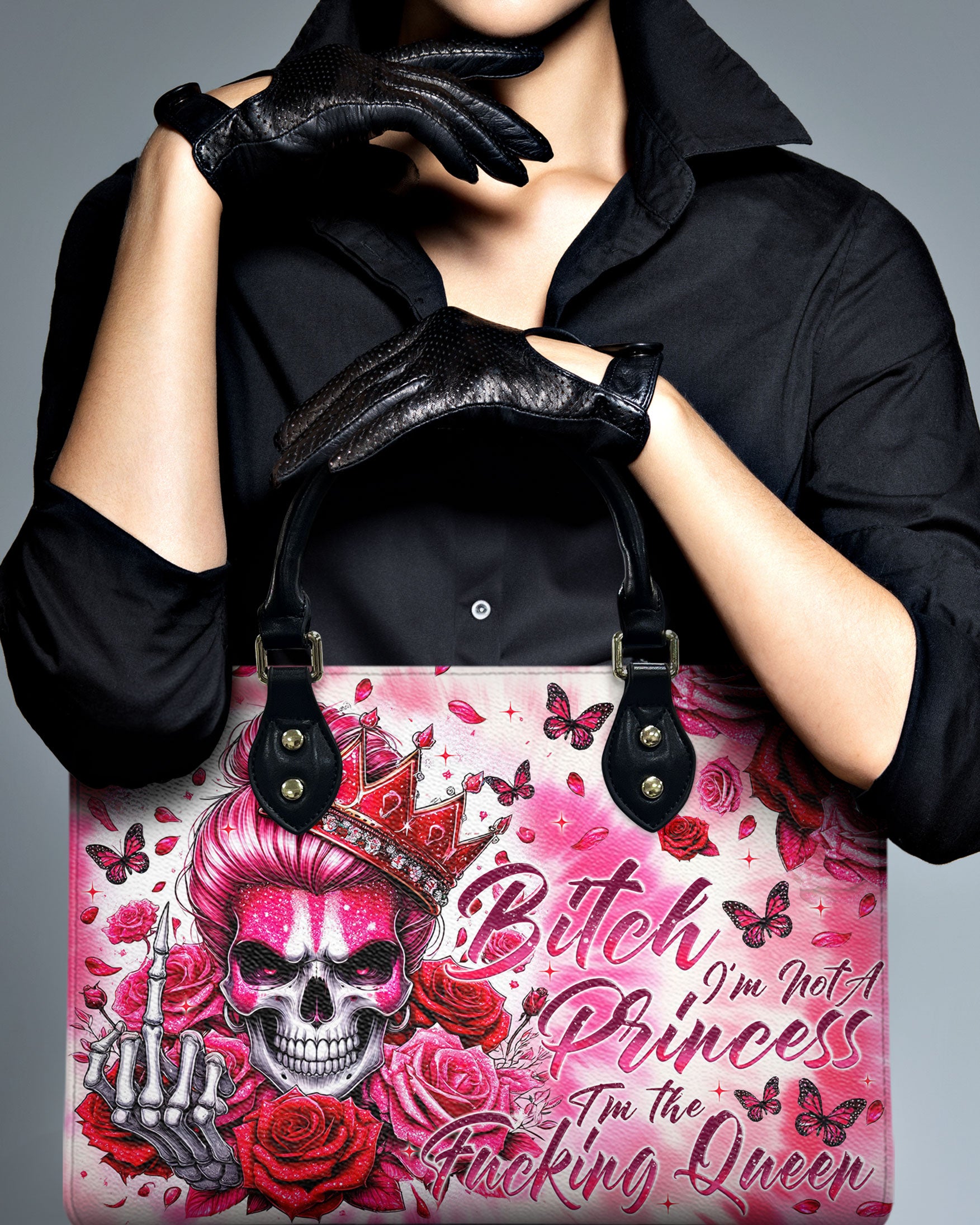 I'M NOT A PRINCESS SKULL LEATHER HANDBAG - TYTM280424