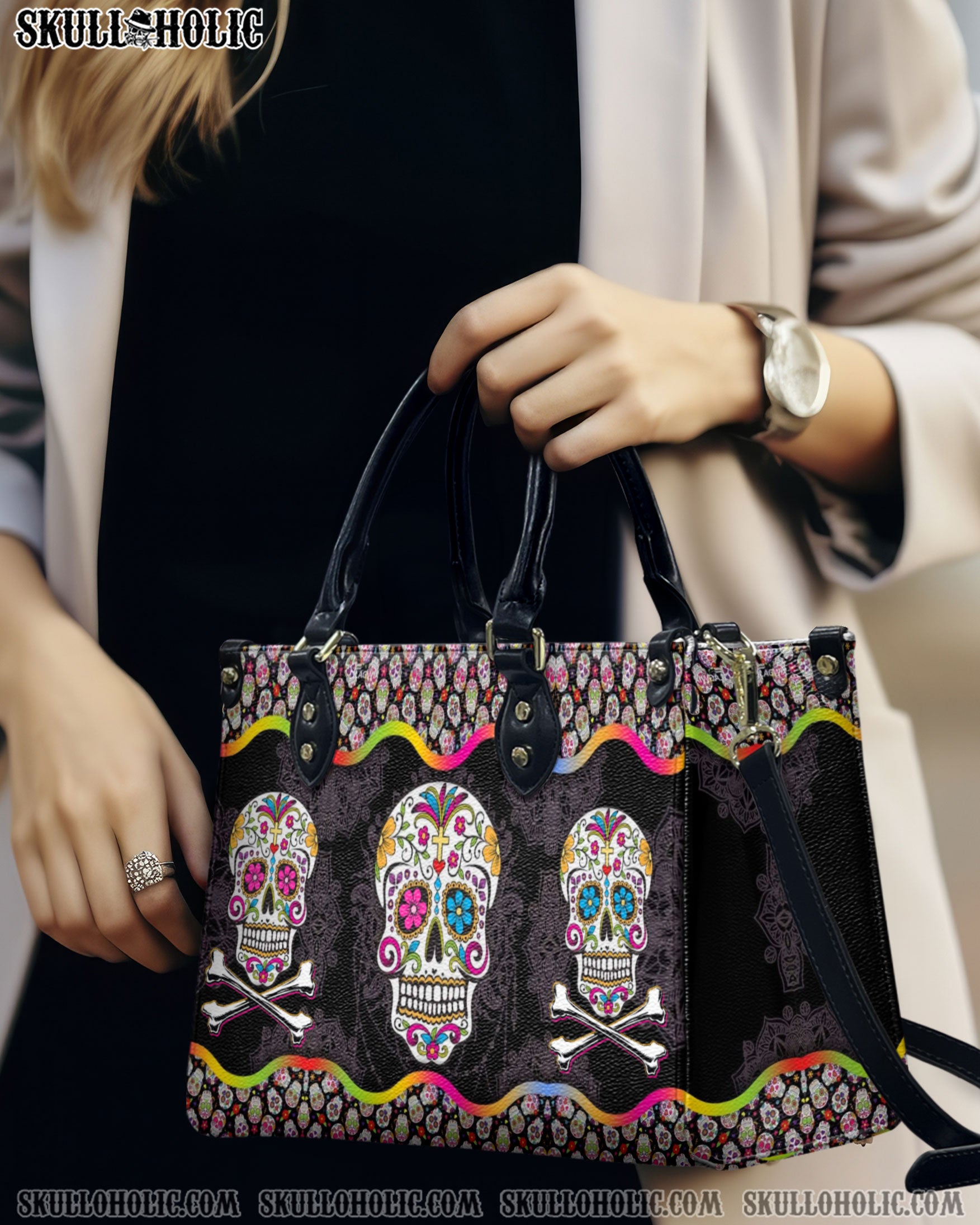 SUGAR SKULL LEATHER HANDBAG - YHDU1112244