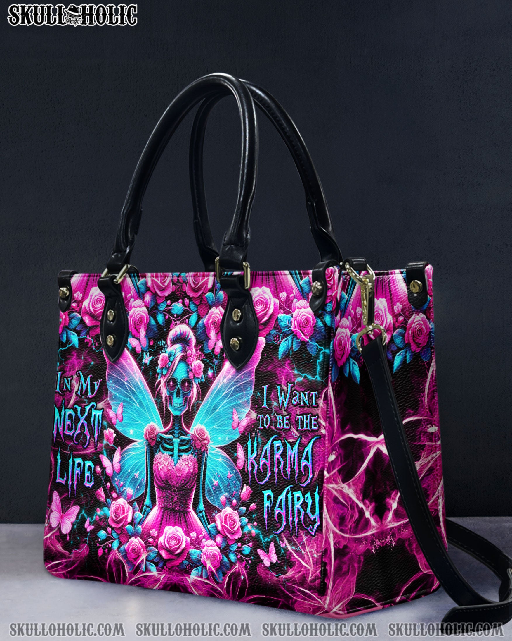 KARMA FAIRY SKELETON ROSE LEATHER HANDBAG - YHDU0506244