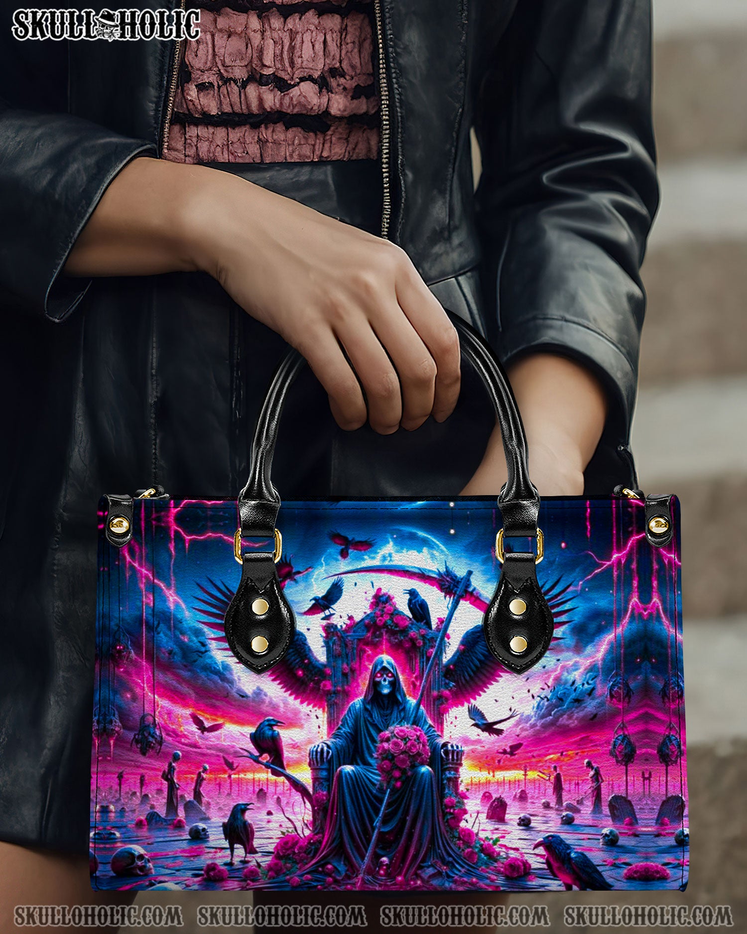 SKULL REAPER IN HELL LEATHER HANDBAG - YHDU2808244