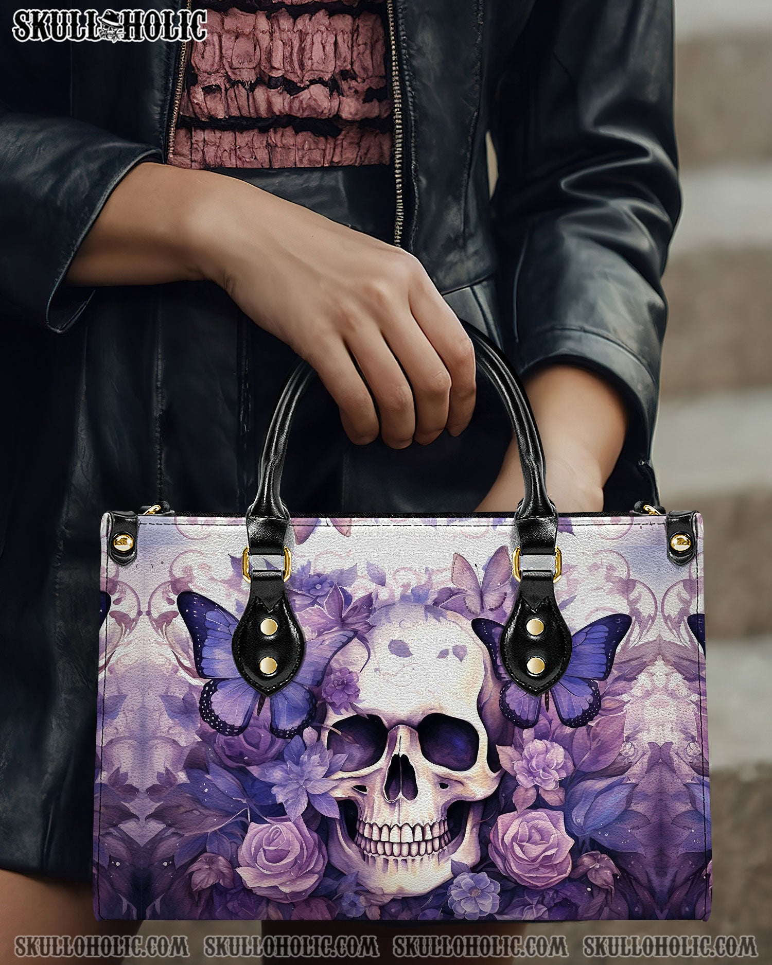 SKULL FLORAL LEATHER HANDBAG - YHDU1007241