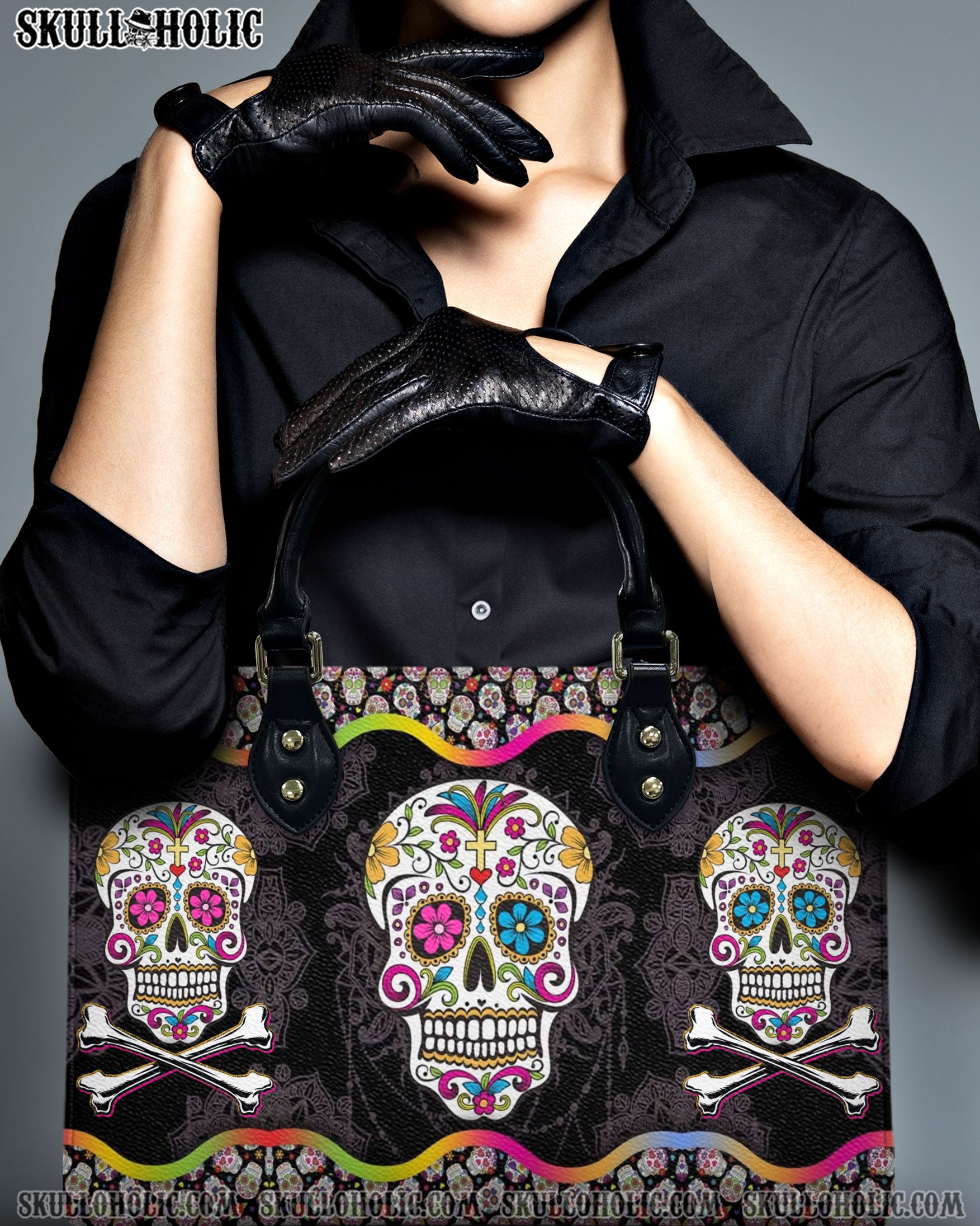 SUGAR SKULL LEATHER HANDBAG - YHDU1112244