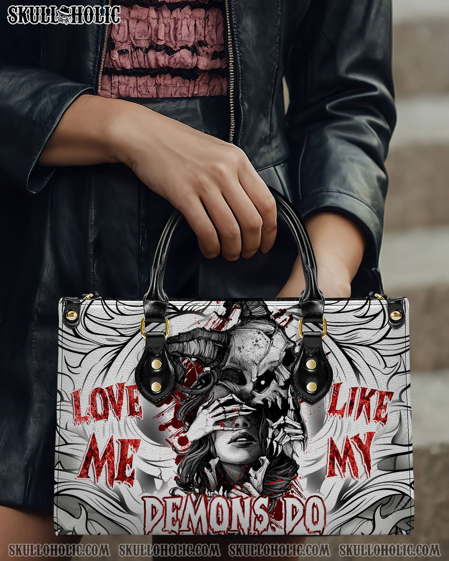 LOVE ME LIKE MY DEMONS DO LEATHER HANDBAG - YHDU2705244