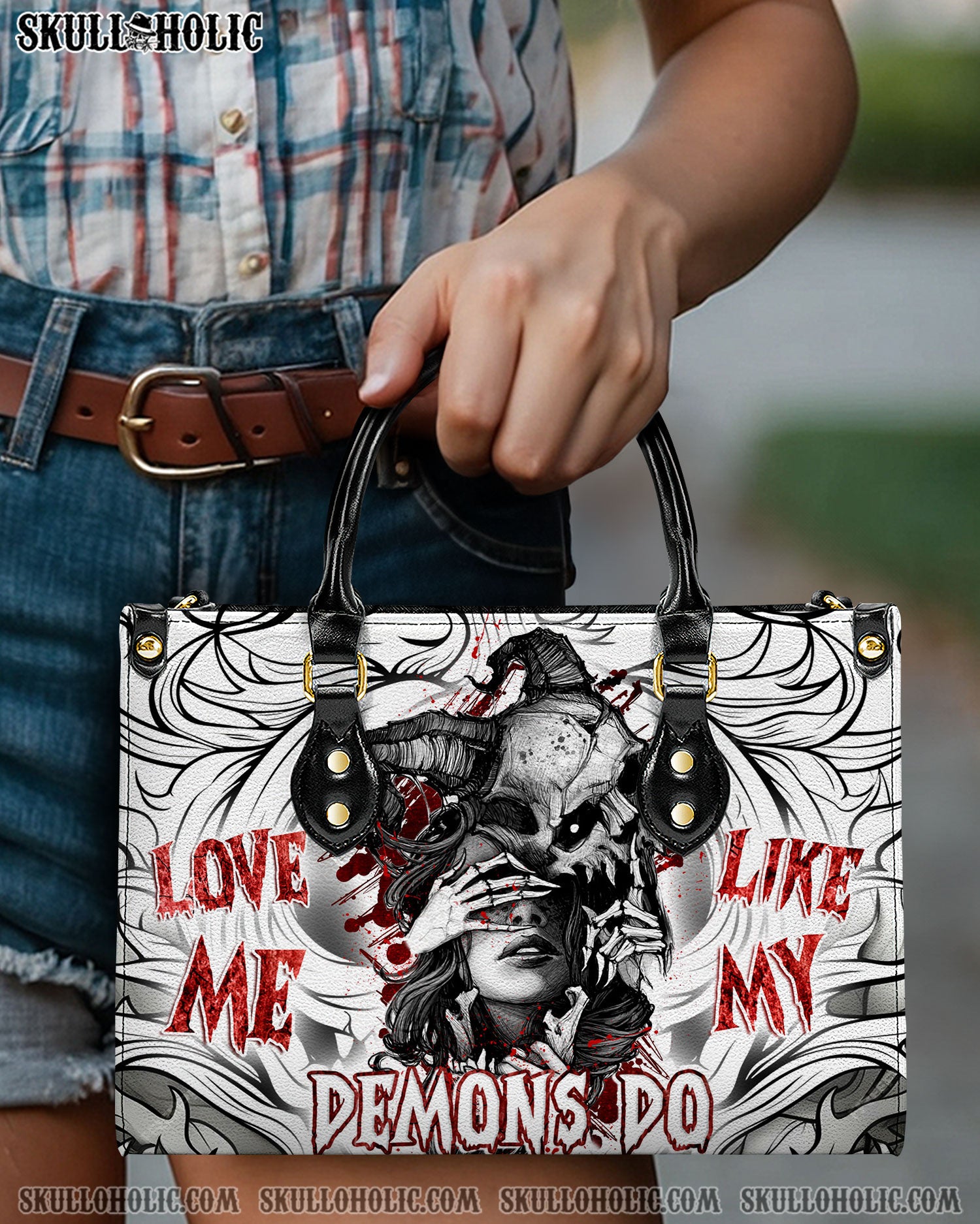 LOVE ME LIKE MY DEMONS DO LEATHER HANDBAG - YHDU2705244