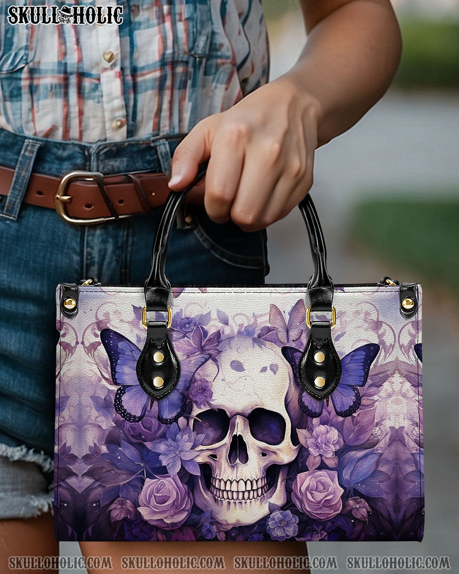 SKULL FLORAL LEATHER HANDBAG - YHDU1007241