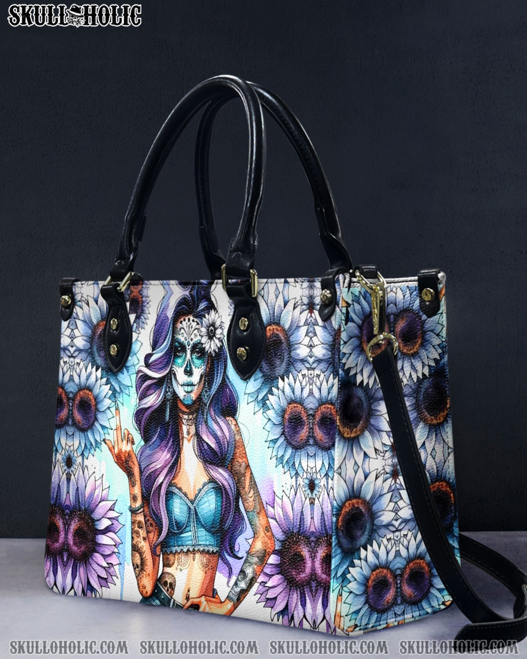 SUGAR SKULL LADY FLOWER LEATHER HANDBAG - YHDU0312244