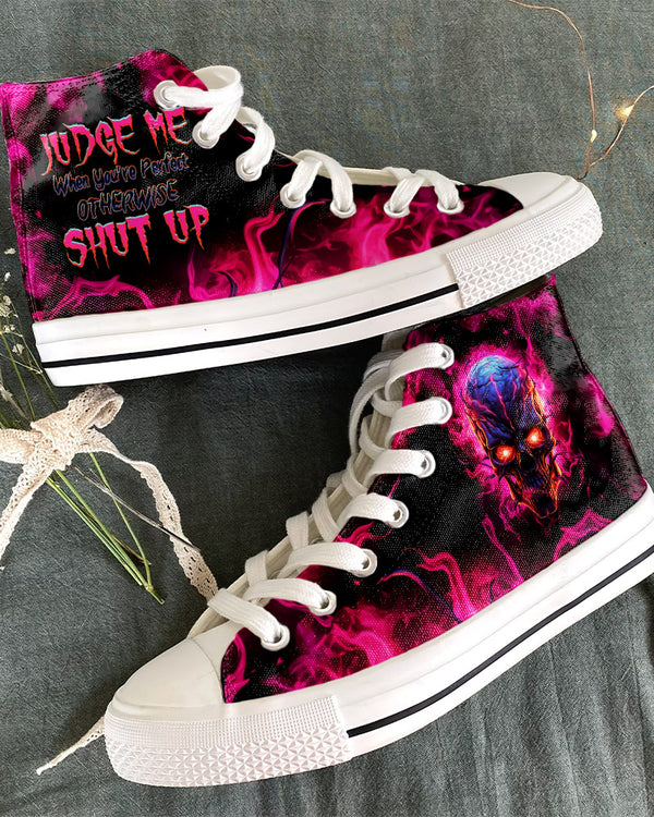 JUDGE ME WHEN SKULL HIGH TOP CANVAS SHOES - TLNZ1008237