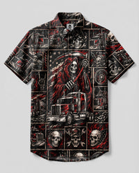REAPER SKULL TRUCKER PATCHWORK BUTTON-DOWN COLLAR SHIRT  - TLNO2608261
