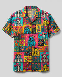 WESTERN COWGIRL SKULL FLORAL PATCHWORK CAMP SHIRT - TYQY2808265