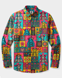 WESTERN COWGIRL SKULL FLORAL PATCHWORK LONG SLEEVE BUTTON-DOWN SHIRT - TYQY2808266