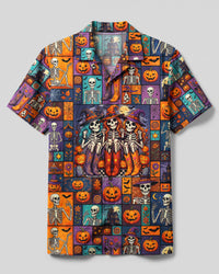 HALLOWEEN SKELETON WITCH SISTERS PATCHWORK CAMP SHIRT - TYQY27082622