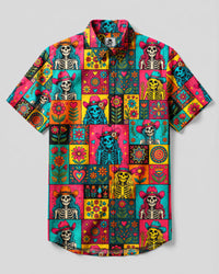 WESTERN COWGIRL SKULL FLORAL PATCHWORK BUTTON-DOWN COLLAR SHIRT - TYQY2808264