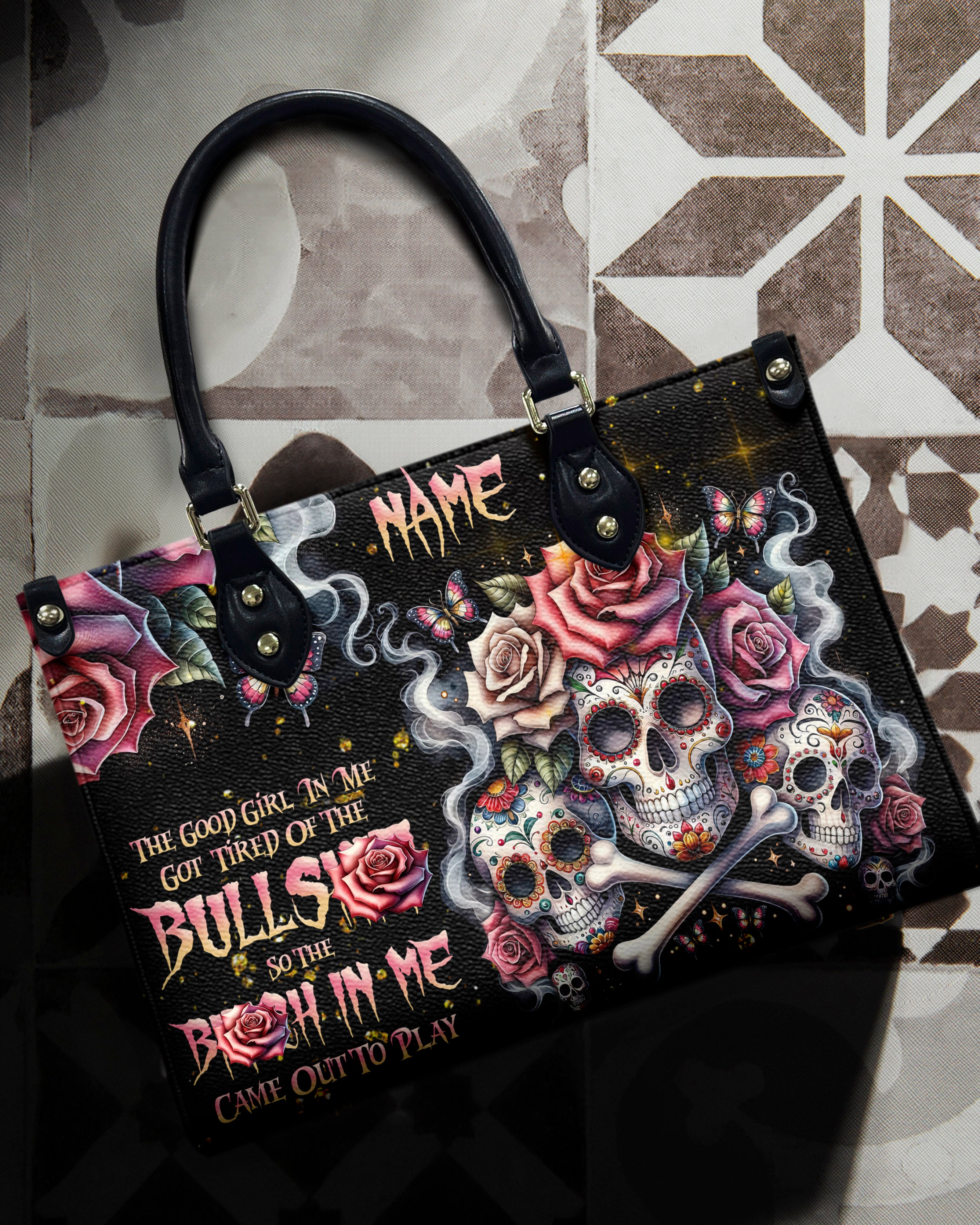 THE GOOD GIRL IN ME BONES SUGAR SKULL LEATHER HANDBAG - TLNZ2203241