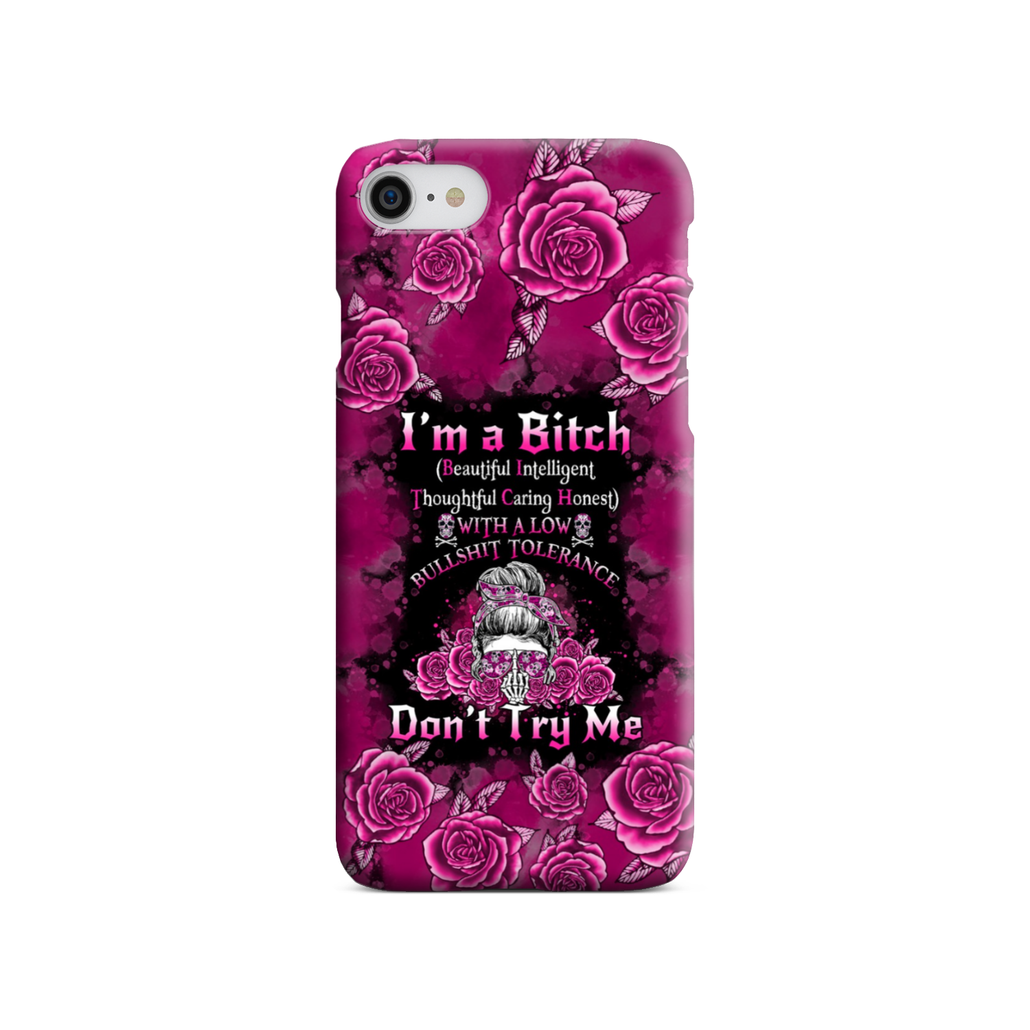 I'M A B DON'T TRY ME ROSE MESSY BUN BLACK PHONE CASE - TLNO0905233