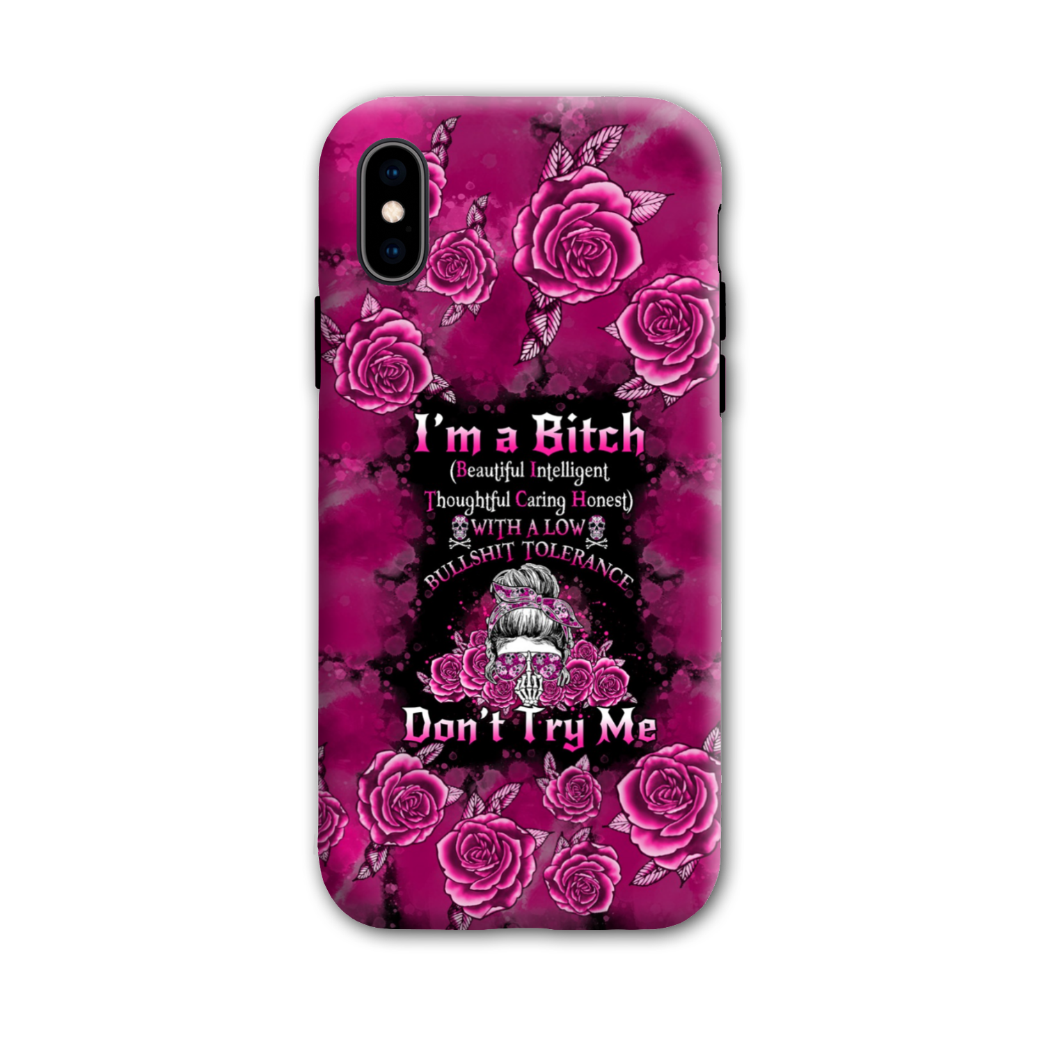 I'M A B DON'T TRY ME ROSE MESSY BUN BLACK PHONE CASE - TLNO0905233