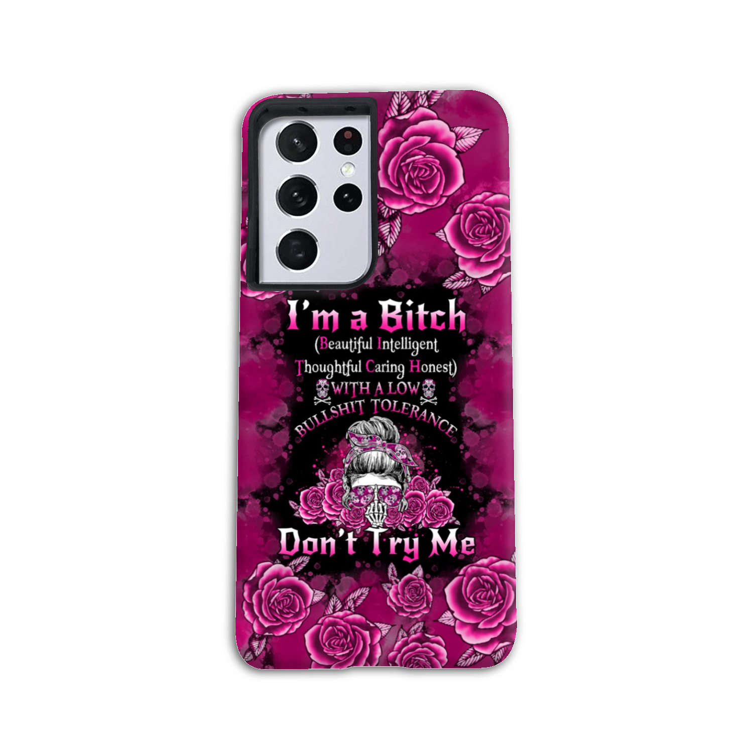 I'M A B DON'T TRY ME ROSE MESSY BUN BLACK PHONE CASE - TLNO0905233