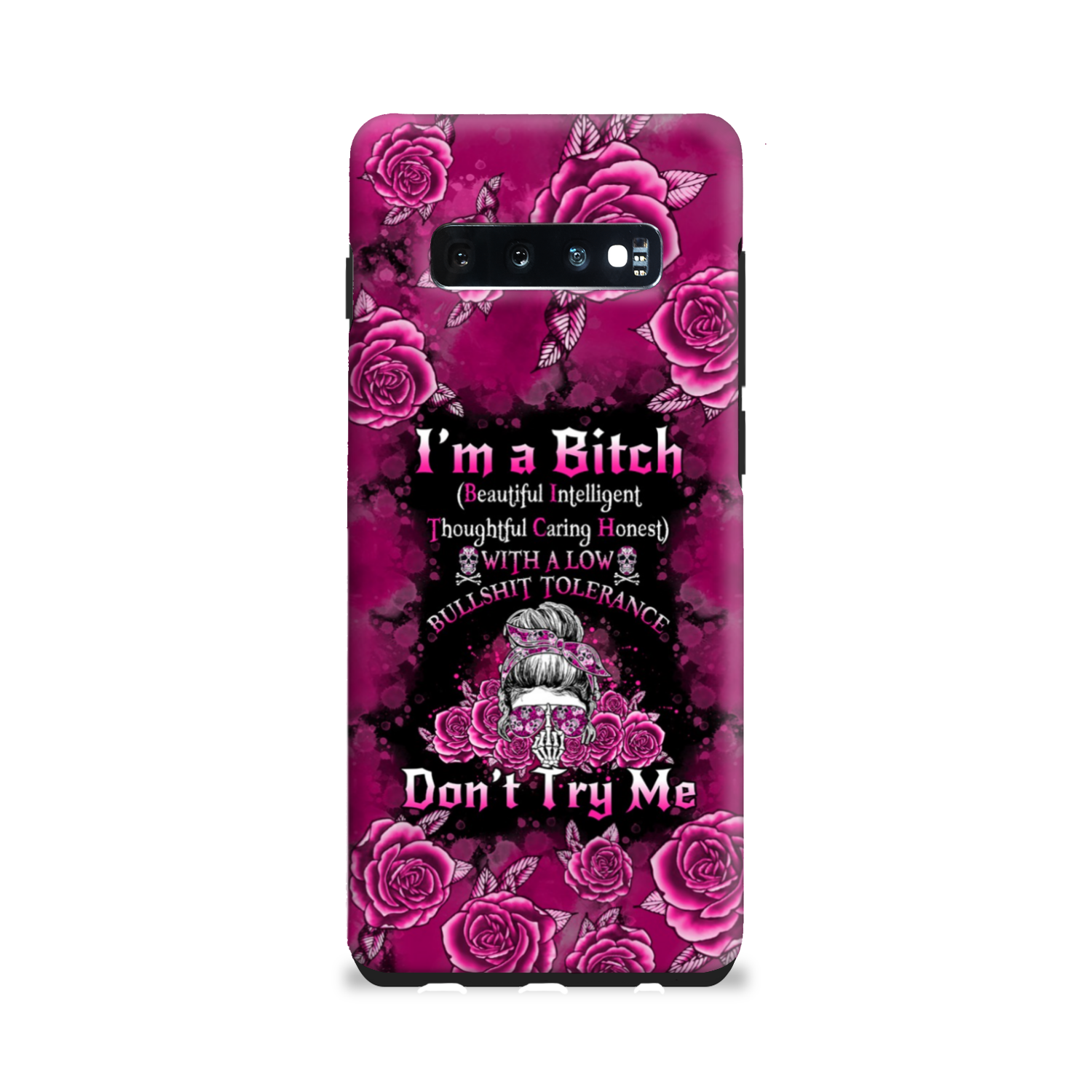 I'M A B DON'T TRY ME ROSE MESSY BUN BLACK PHONE CASE - TLNO0905233