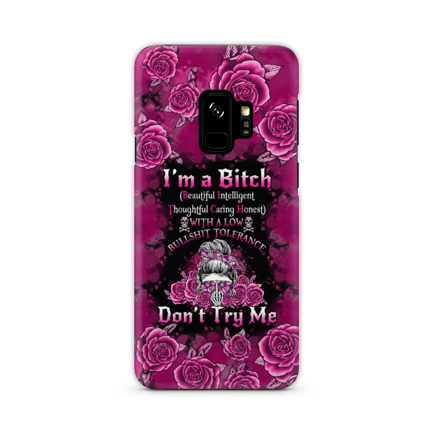 I'M A B DON'T TRY ME ROSE MESSY BUN BLACK PHONE CASE - TLNO0905233