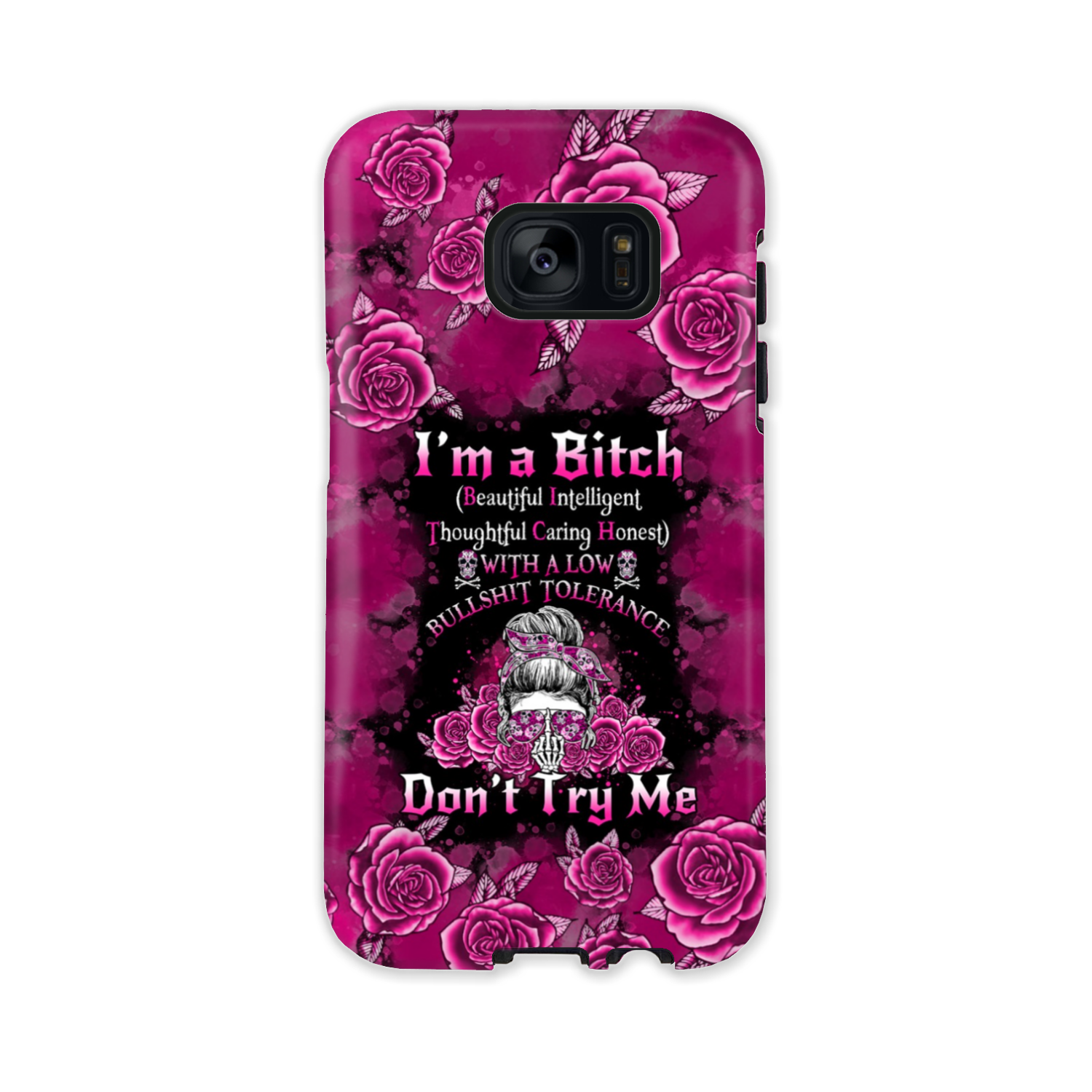 I'M A B DON'T TRY ME ROSE MESSY BUN BLACK PHONE CASE - TLNO0905233