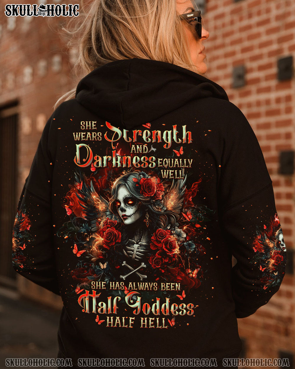 SHE WEARS STRENGTH AND DARKNESS SKULL LADY ALL OVER PRINT   - TLNT1111241