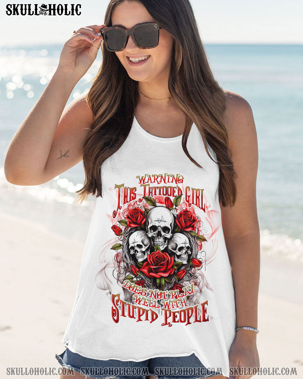 WARNING THIS TATTOOED GIRL ROSE SKULL ALL OVER PRINT - TLNT2809232