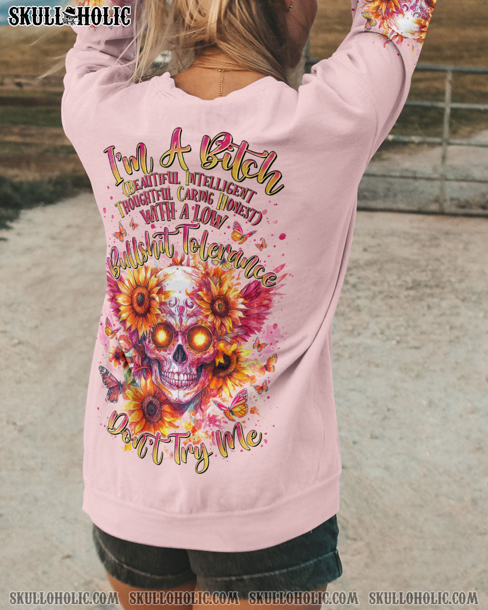 I'M A B DON'T TRY ME SKULL SUNFLOWER ALL OVER PRINT - TLTR2511242