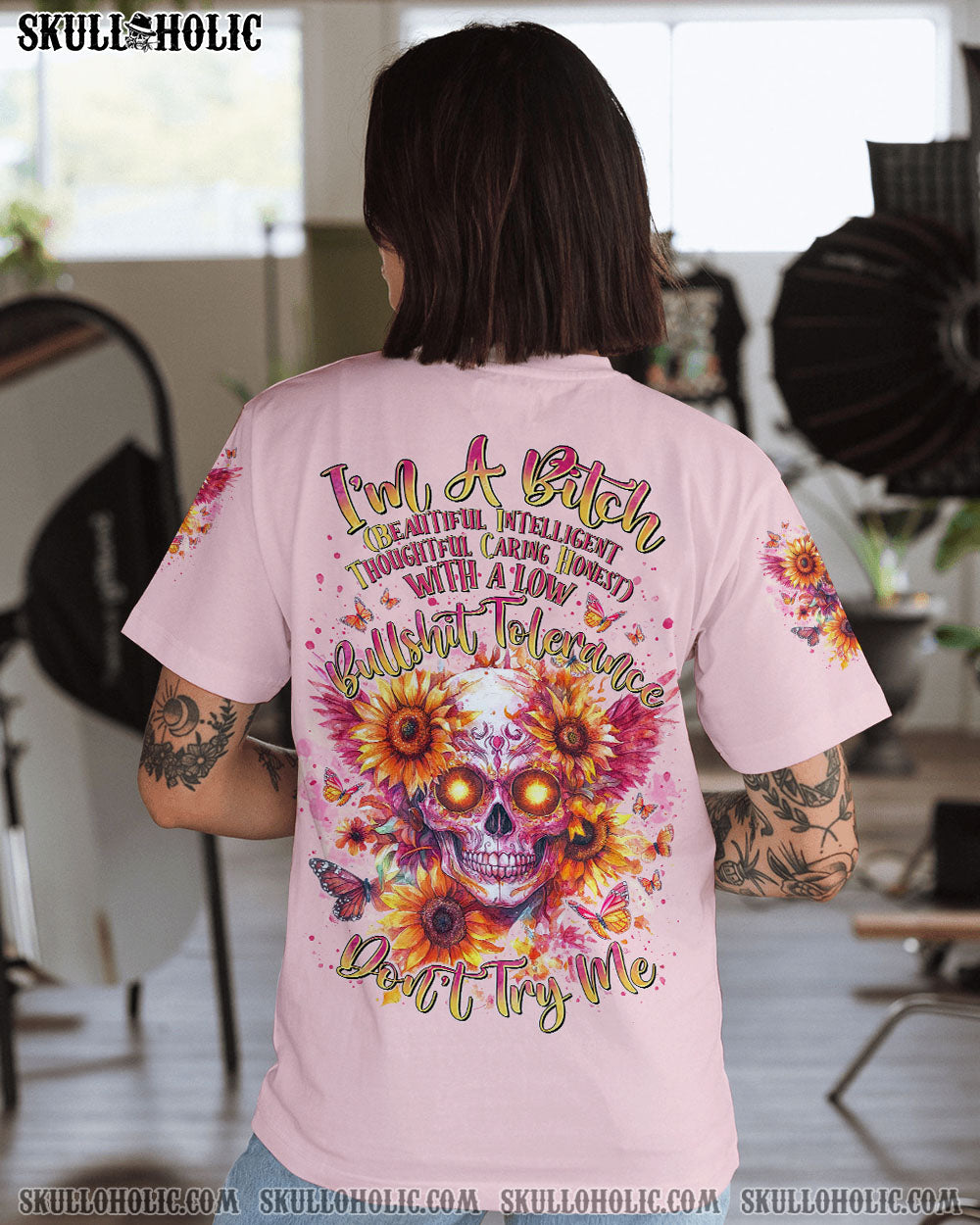 I'M A B DON'T TRY ME SKULL SUNFLOWER ALL OVER PRINT - TLTR2511242