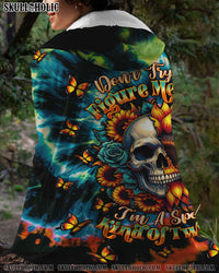 DON'T TRY TO FIGURE ME OUT SKULL SUNFLOWER SHERPA BLANKET HOODIE  - TLTW0911247