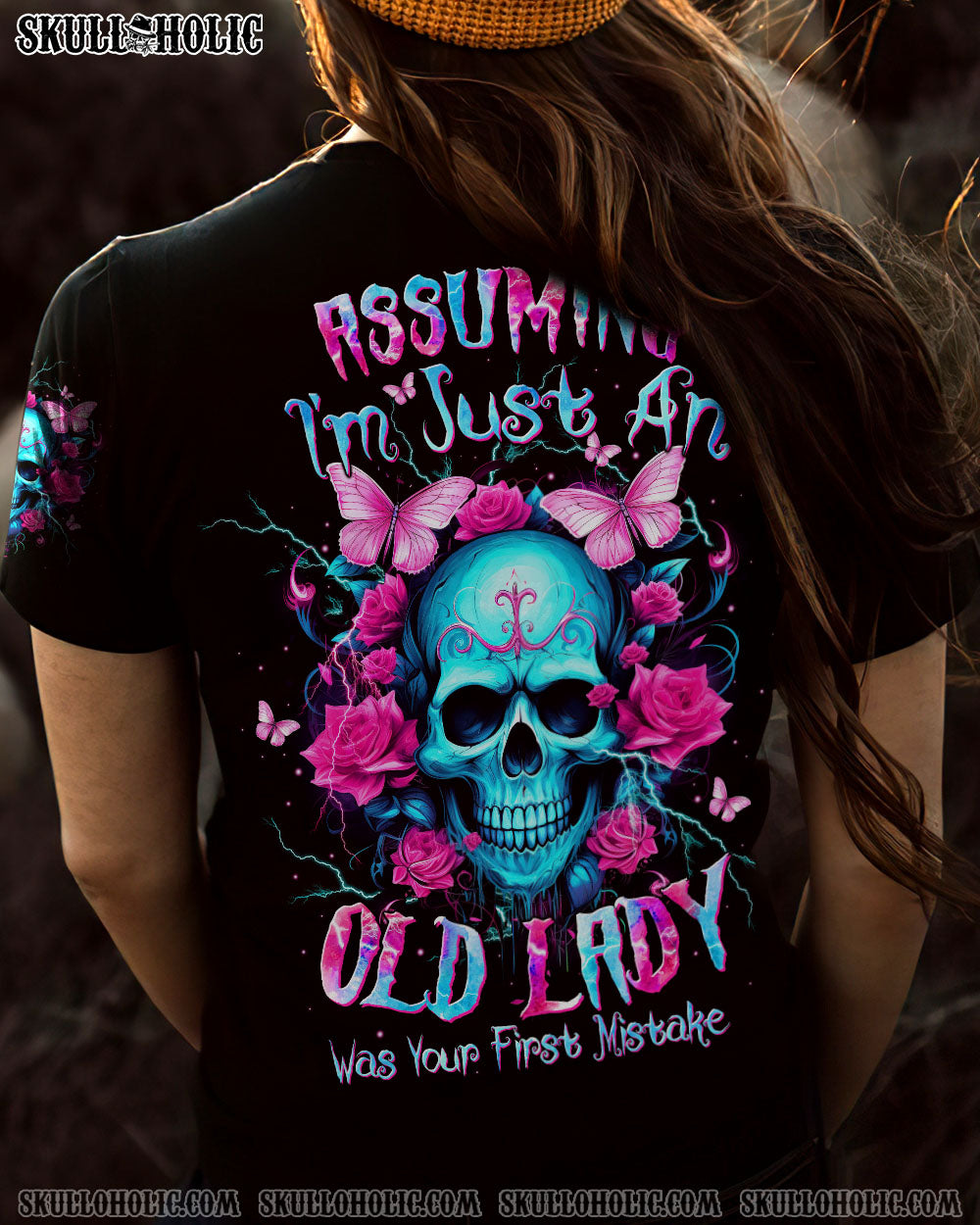 ASSUMING I'M JUST AN OLD LADY SKULL ROSE ALL OVER PRINT - TLTW1512231 ...