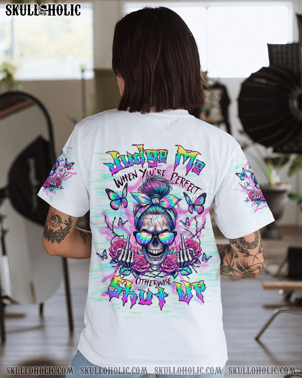 JUDGE ME WHEN SKULL MESSY BUN ALL OVER PRINT - TLTW1910241