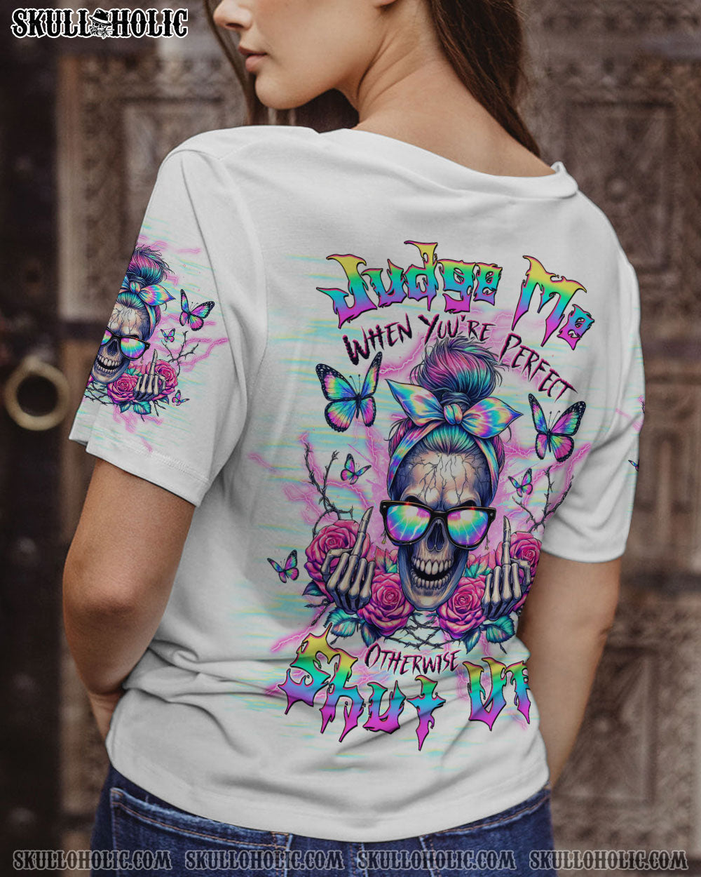 JUDGE ME WHEN SKULL MESSY BUN ALL OVER PRINT - TLTW1910241