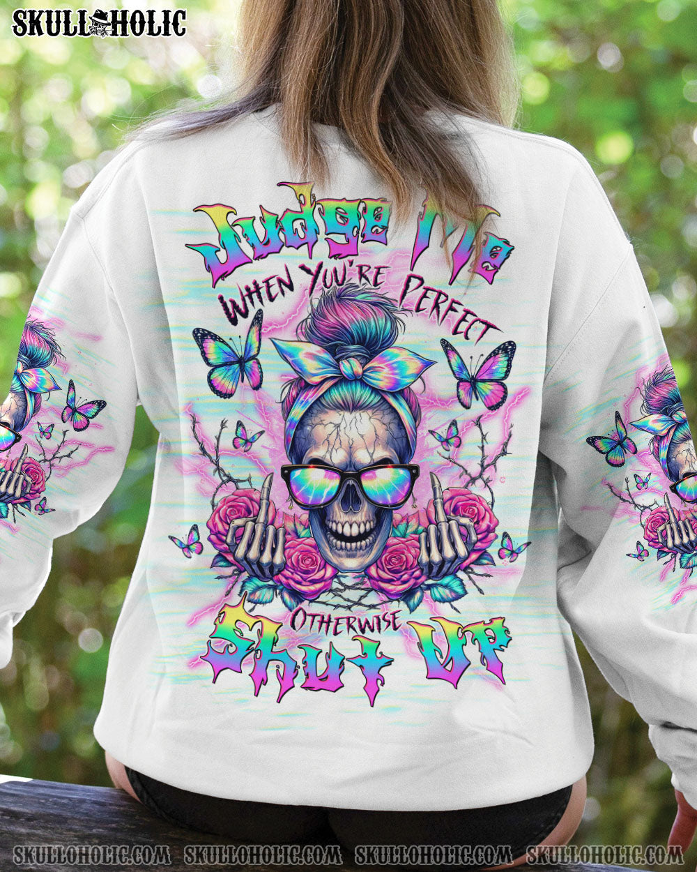 JUDGE ME WHEN SKULL MESSY BUN ALL OVER PRINT - TLTW1910241