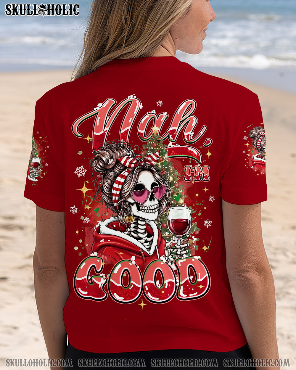 NAH I'M GOOD MESSY BUN SKULL CHRISTMAS ALL OVER PRINT - TYQY1111252