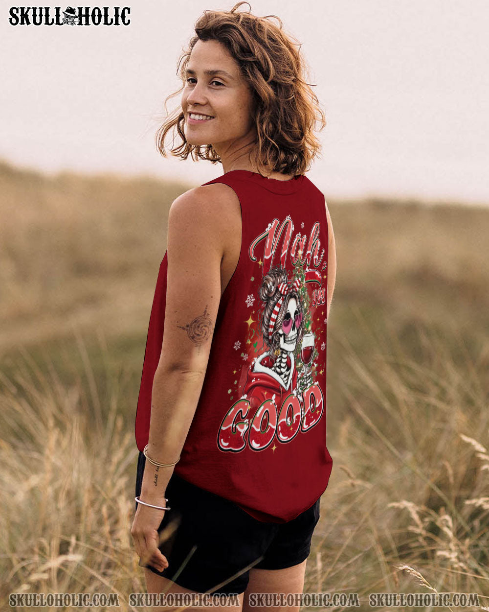 NAH I'M GOOD MESSY BUN SKULL CHRISTMAS ALL OVER PRINT - TYQY1111252
