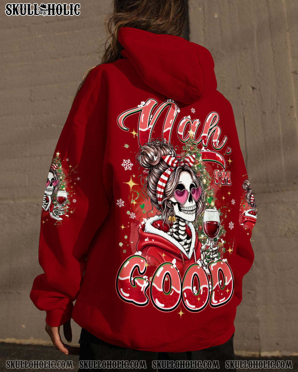 NAH I'M GOOD MESSY BUN SKULL CHRISTMAS ALL OVER PRINT - TYQY1111252