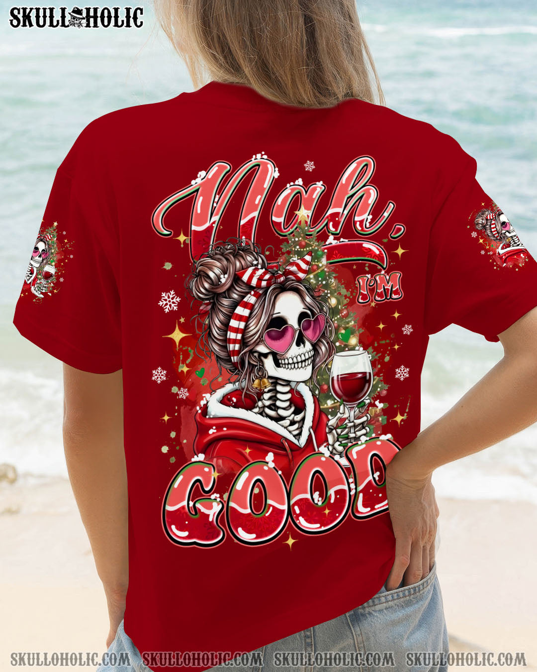 NAH I'M GOOD MESSY BUN SKULL CHRISTMAS ALL OVER PRINT - TYQY1111252