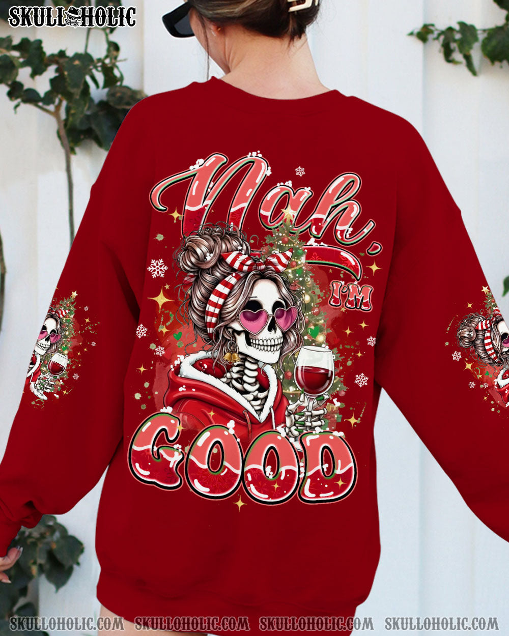 NAH I'M GOOD MESSY BUN SKULL CHRISTMAS ALL OVER PRINT - TYQY1111252