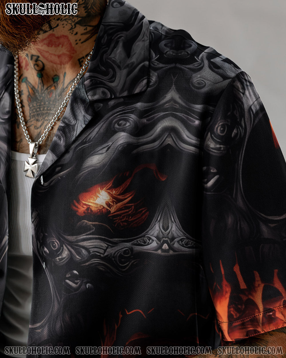 SKULL FIRE HAWAIIAN SHIRT - YHDU3005234