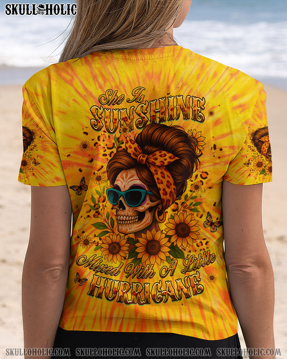 SHE IS SUNSHINE SUNFLOWER SKULL ALL OVER PRINT - YHHG3110251