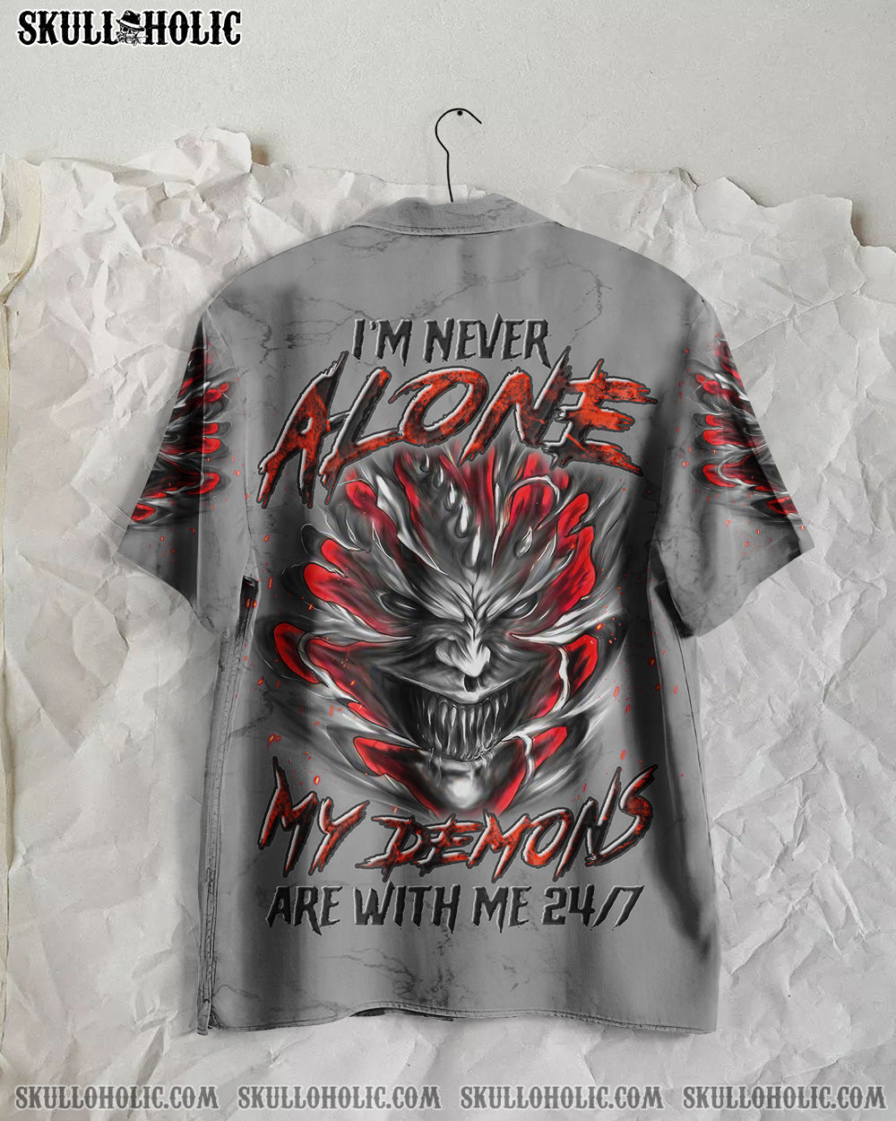 I'M NEVER ALONE SKULL DEMON HAWAIIAN SHIRT - YHLN0906233