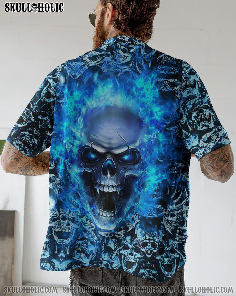 BLUE FLAMING SKULL HAWAIIAN SHIRT - YHLN1406234