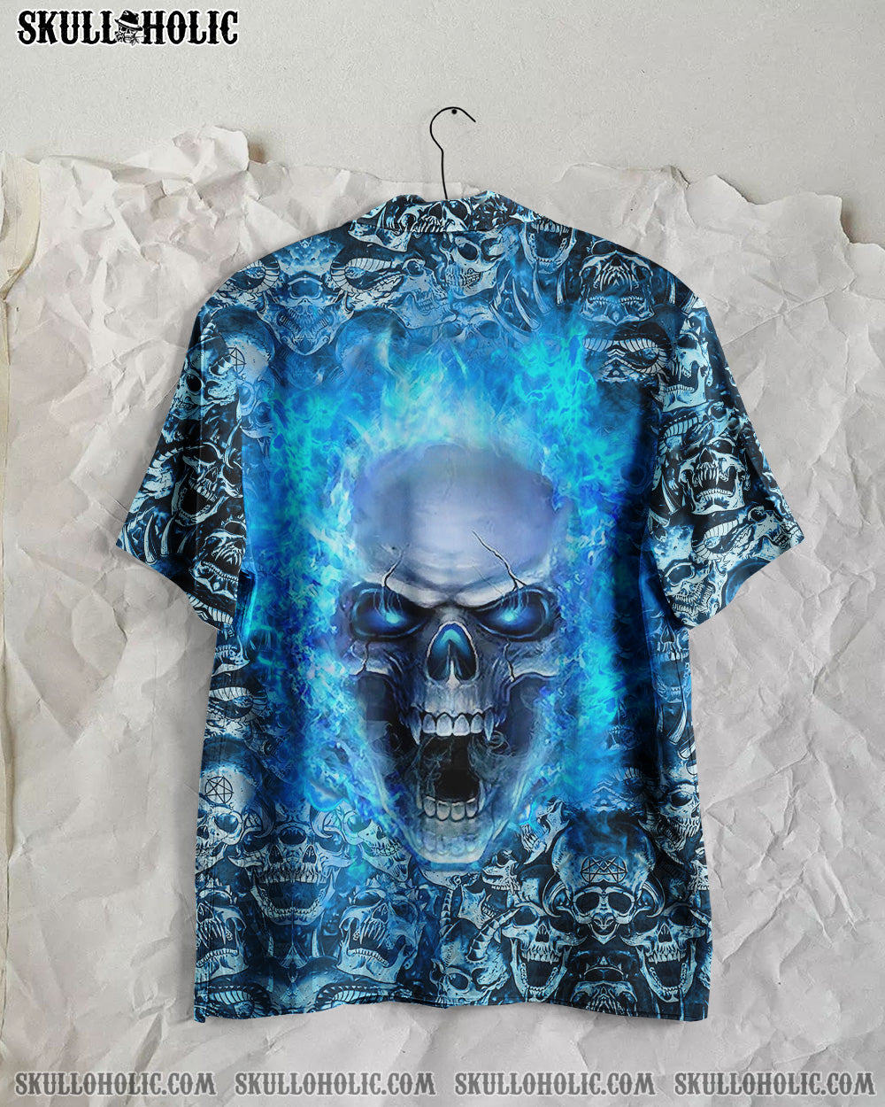 BLUE FLAMING SKULL HAWAIIAN SHIRT - YHLN1406234