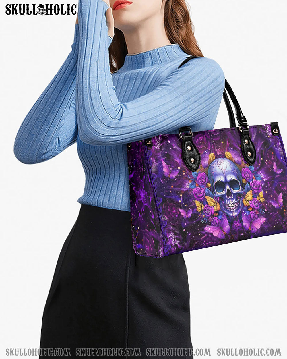 I AM A SWEET GIRL FLOWER SKULL LEATHER HANDBAG - YHLT2705242