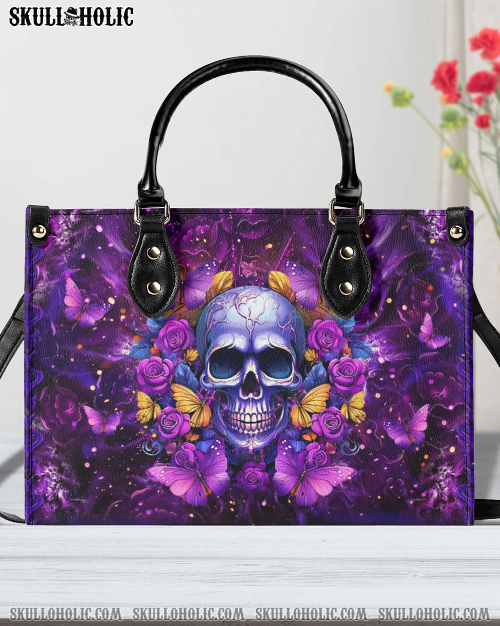 I AM A SWEET GIRL FLOWER SKULL LEATHER HANDBAG - YHLT2705242